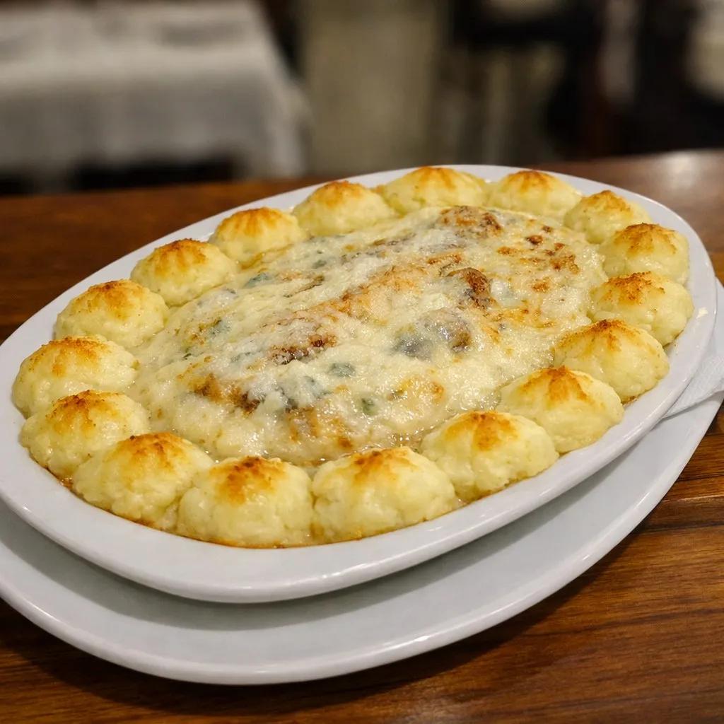 Popular item de Paxapoga : Merluza al Roquefort con Puré Duquesa